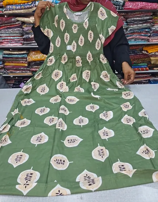 Premium Cotton Smocked Maxi Gown With Side pocket | MG77